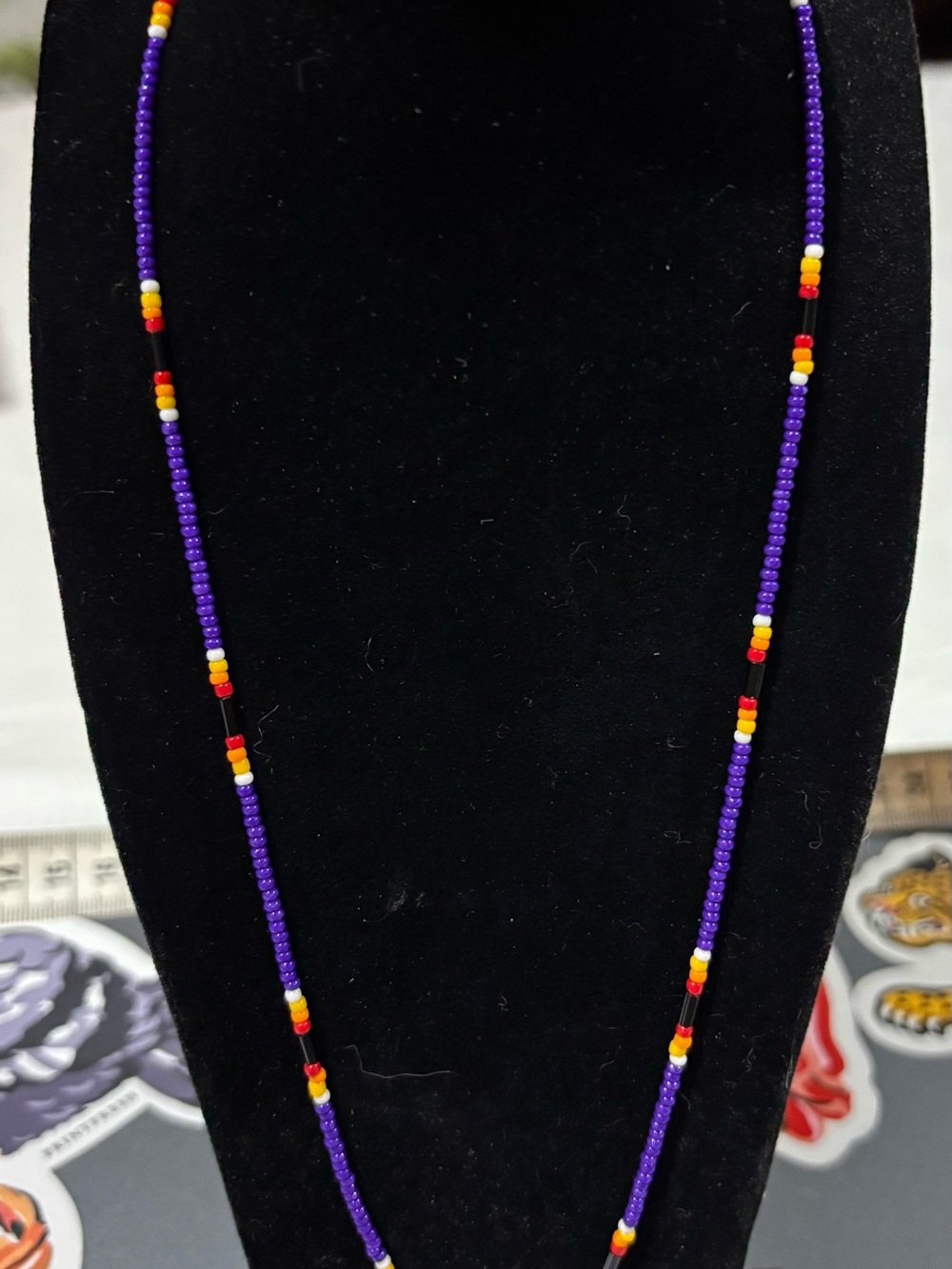 Handmade Purple Seed Bead Necklace with Multicolor Accents